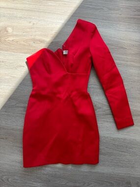 House of CB Red Asymmetric One-Sleeve Mini Dress